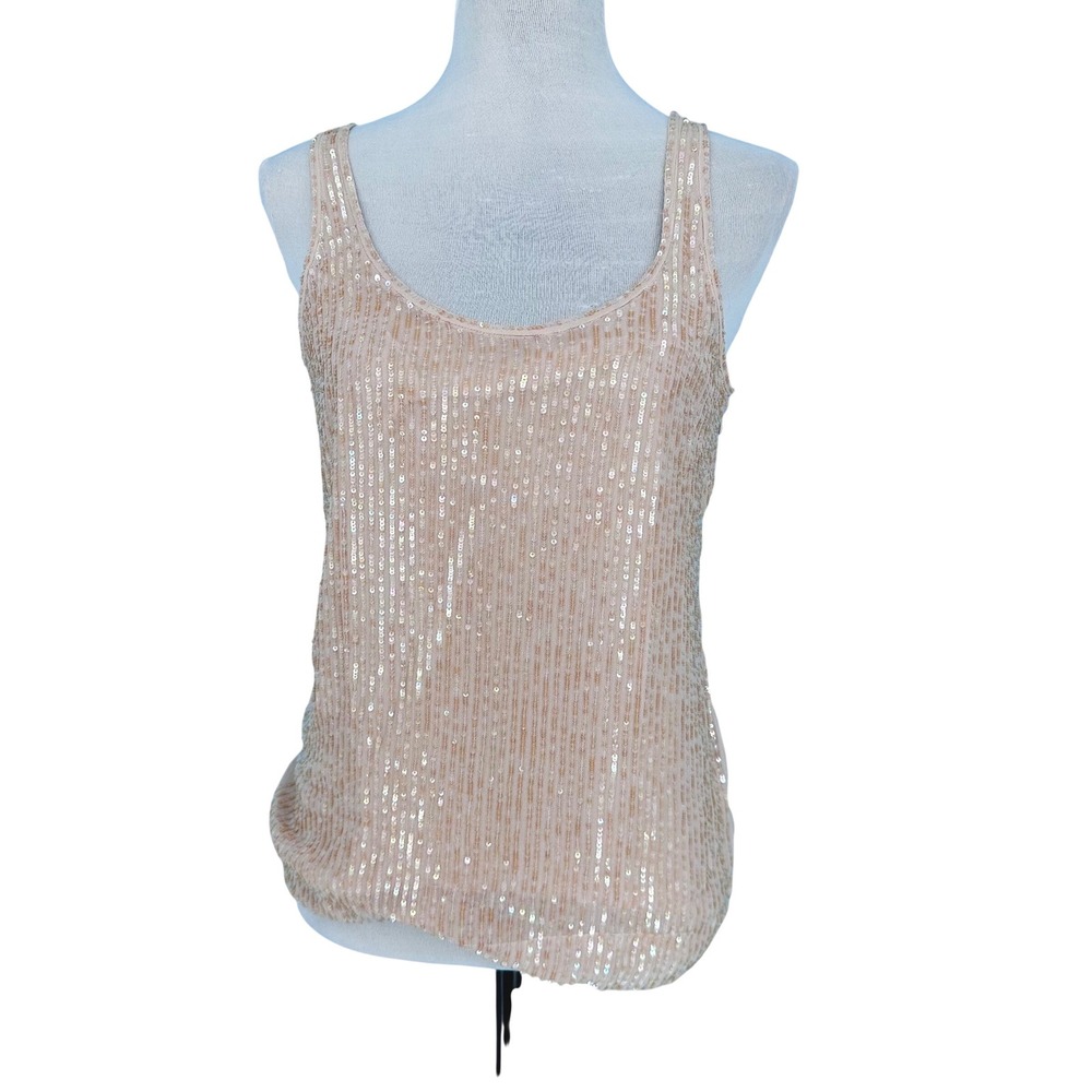 J.Crew Womens Champagne 100% Silk Sequin Scoop Neck Tank Top Size 2P Sleeveless